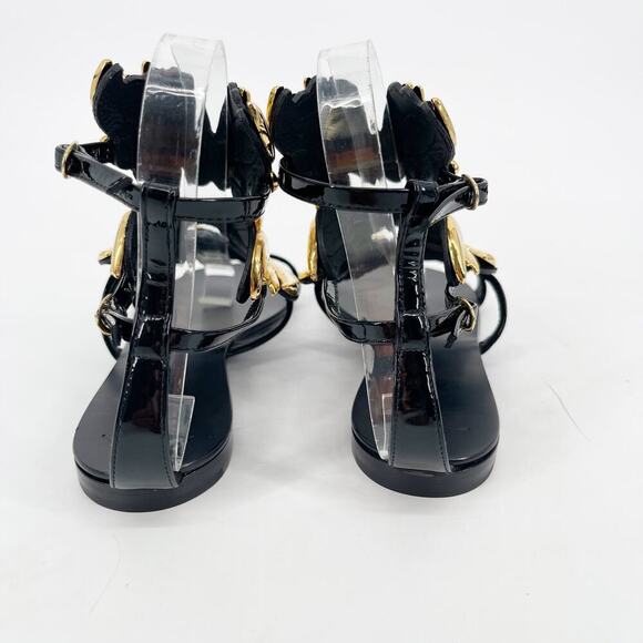 Giuseppe Zanotti Black Patent Leather Cruel Wing Flat Gladiator Sandal IT 37.5 - Picture 8 of 11